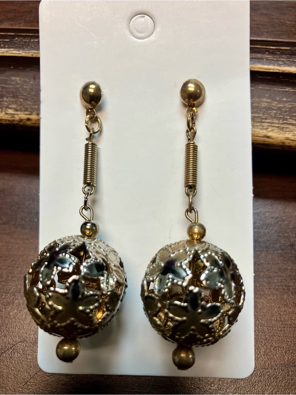 Gold Filigree Drop Earrings - Elegant Gold-tone Spheres